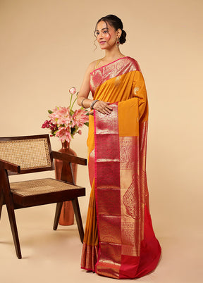 Yellow Kanjivaram Silk Saree With Blouse Piece