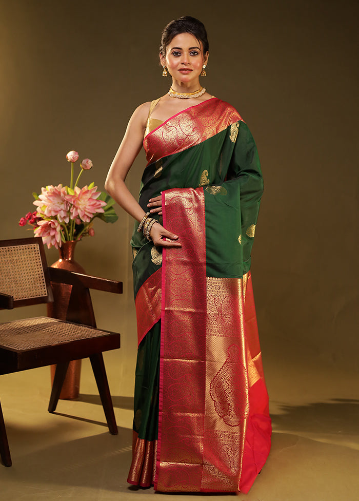 Green Kanjivaram Silk Saree With Blouse Piece