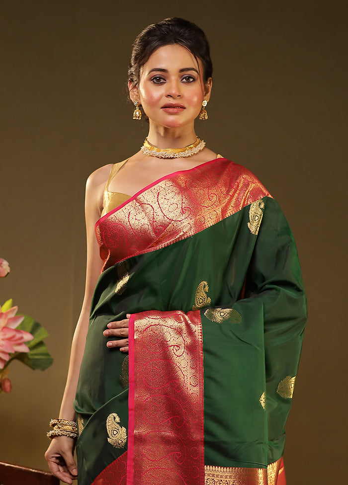 Green Kanjivaram Silk Saree With Blouse Piece