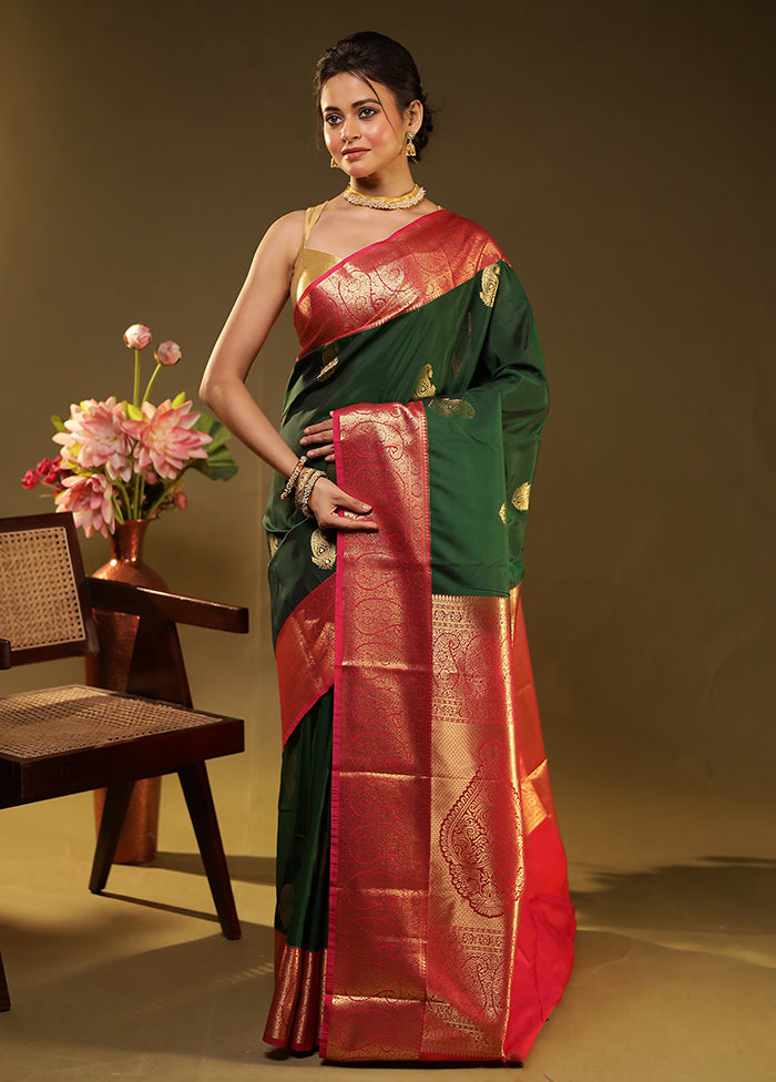 Green Kanjivaram Silk Saree With Blouse Piece