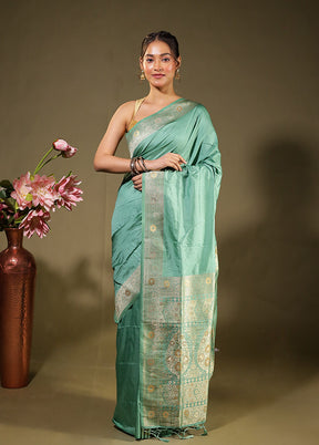 Green Dupion Silk Saree With Blouse Piece