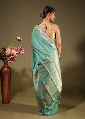 Green Dupion Silk Saree With Blouse Piece