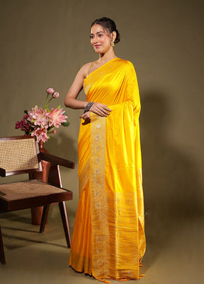 Yellow Dupion Silk Saree With Blouse Piece