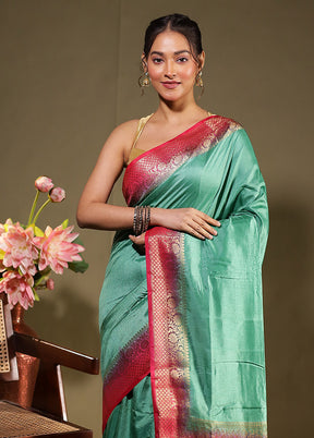Green Dupion Silk Saree With Blouse Piece