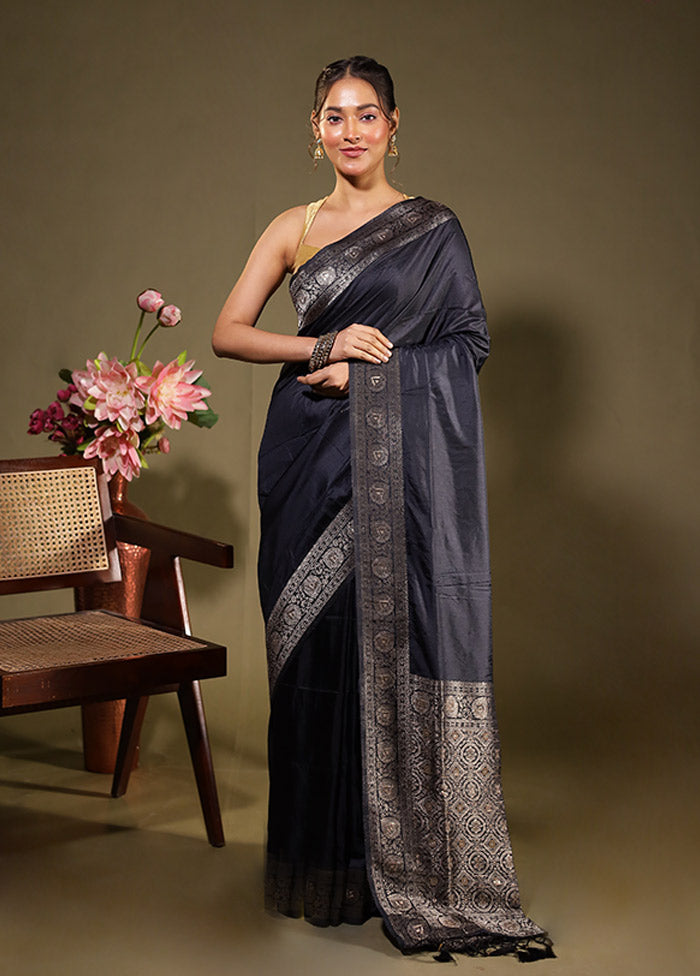 Black Dupion Silk Saree With Blouse Piece