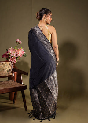 Black Dupion Silk Saree With Blouse Piece