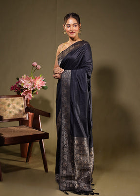Black Dupion Silk Saree With Blouse Piece