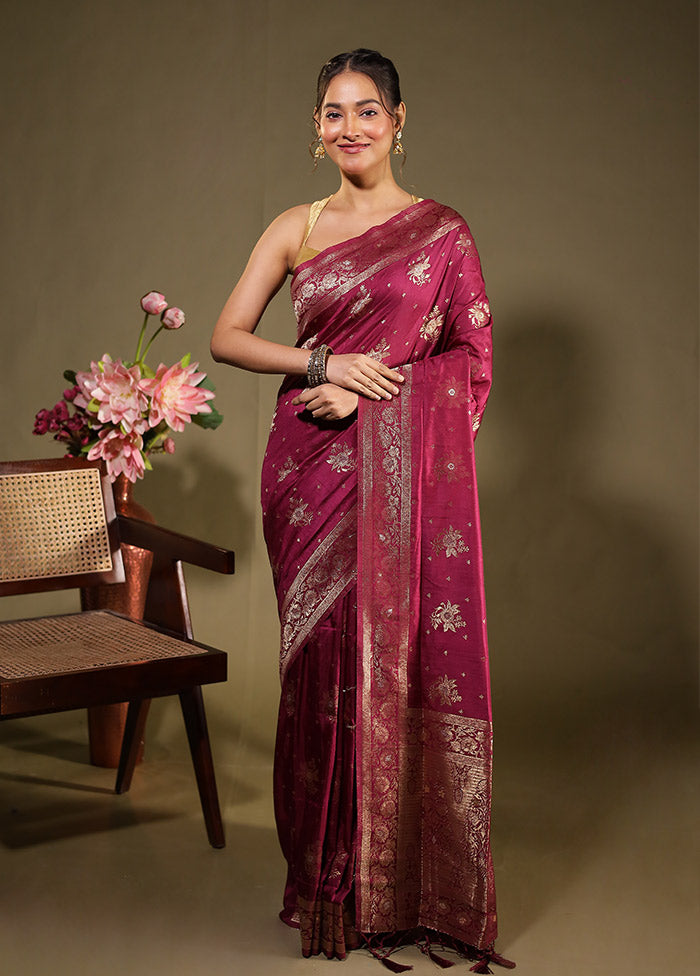 Purple Dupion Silk Saree With Blouse Piece