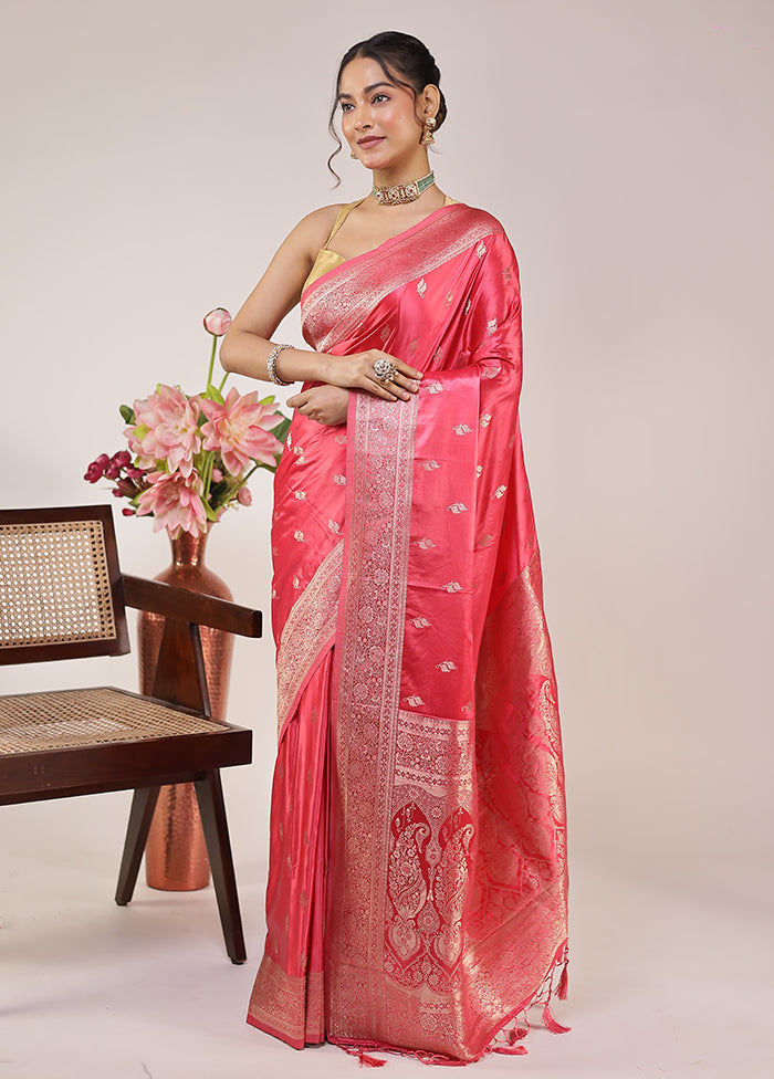 Pink Dupion Silk Saree With Blouse Piece