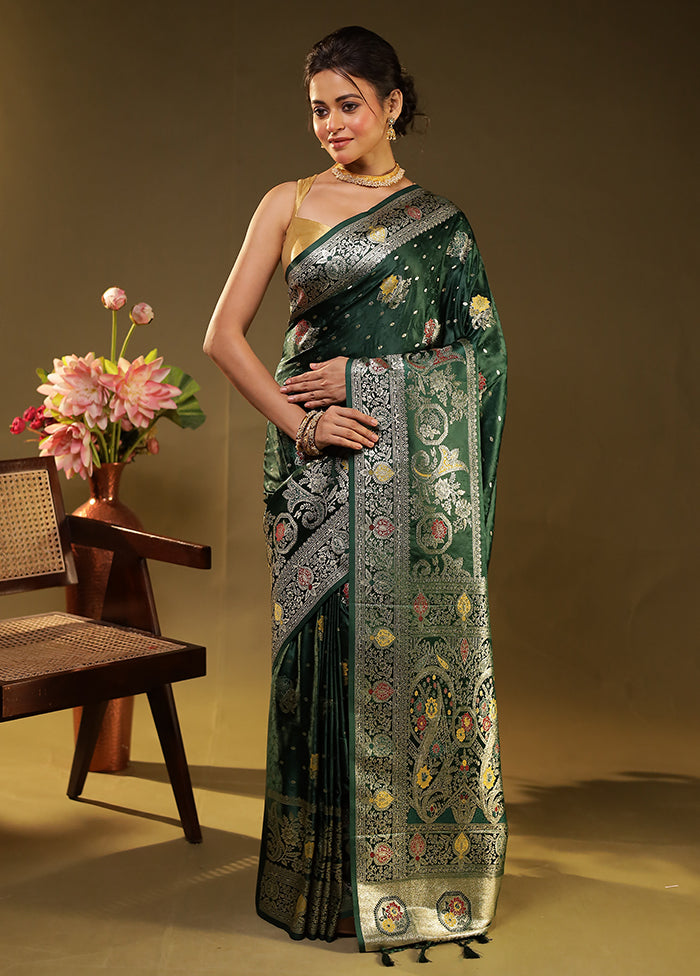 Green Dupion Silk Saree With Blouse Piece