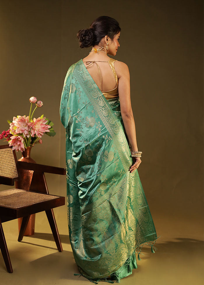 Green Dupion Silk Saree With Blouse Piece