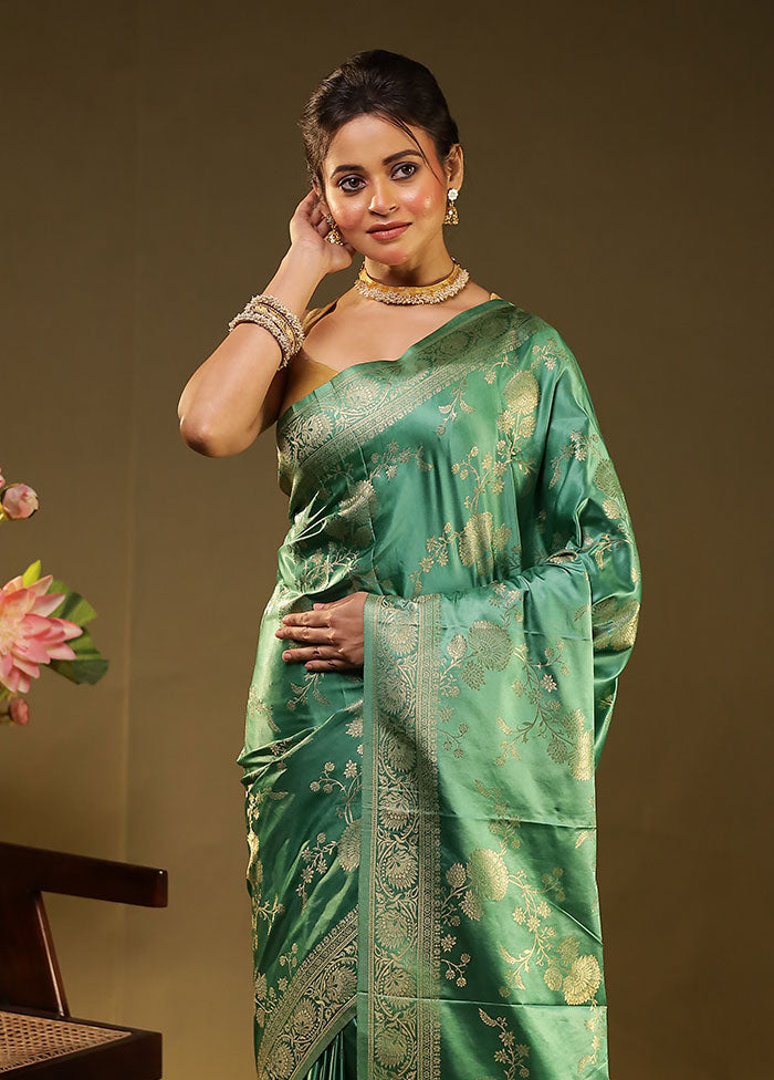 Green Dupion Silk Saree With Blouse Piece