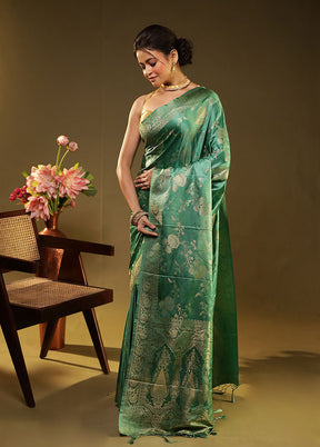 Green Dupion Silk Saree With Blouse Piece