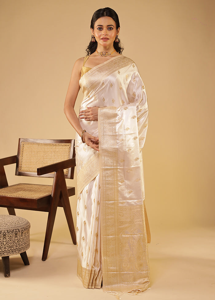 White Dupion Silk Saree With Blouse Piece