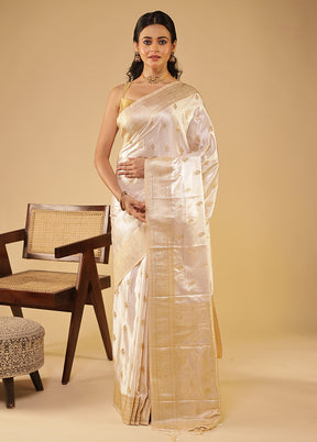 White Dupion Silk Saree With Blouse Piece