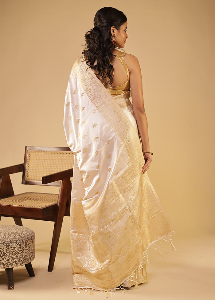 White Dupion Silk Saree With Blouse Piece