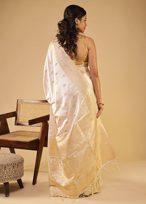 White Dupion Silk Saree With Blouse Piece