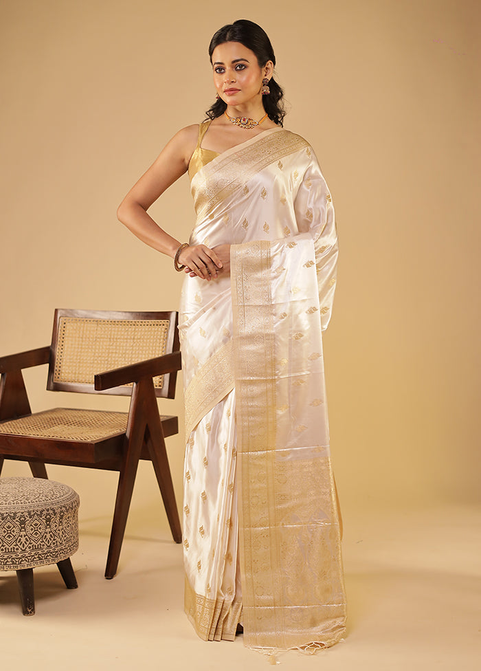 White Dupion Silk Saree With Blouse Piece