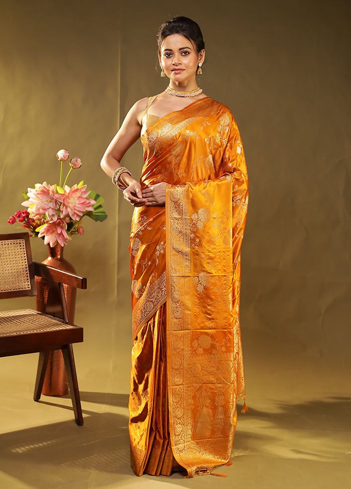 Yellow Dupion Silk Saree With Blouse Piece