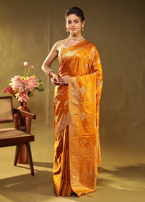 Yellow Dupion Silk Saree With Blouse Piece
