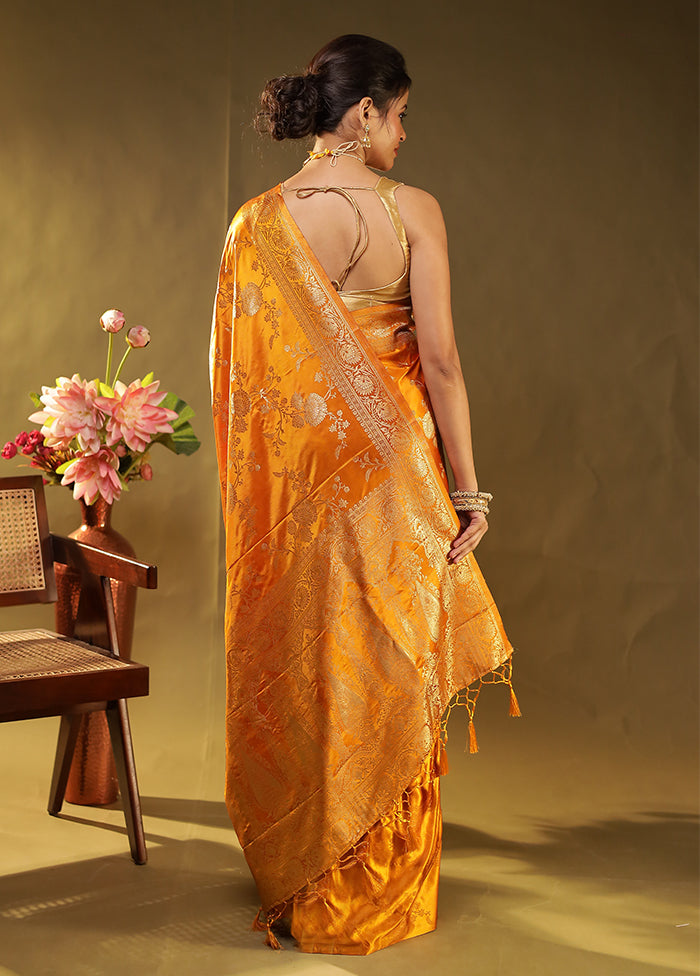 Yellow Dupion Silk Saree With Blouse Piece