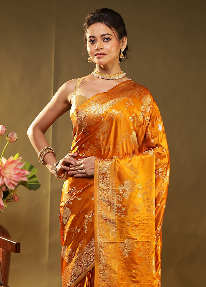 Yellow Dupion Silk Saree With Blouse Piece