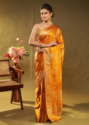 Yellow Dupion Silk Saree With Blouse Piece