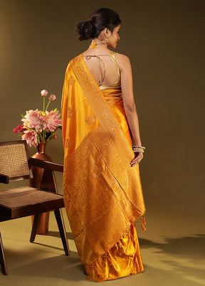 Yellow Dupion Silk Saree With Blouse Piece