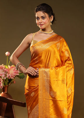 Yellow Dupion Silk Saree With Blouse Piece