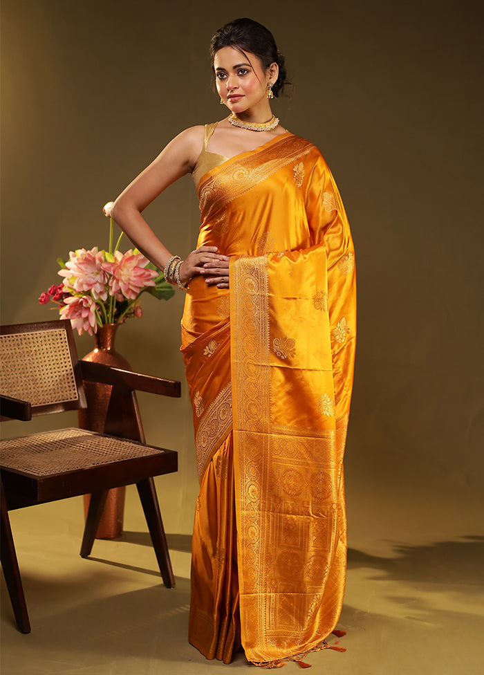 Yellow Dupion Silk Saree With Blouse Piece