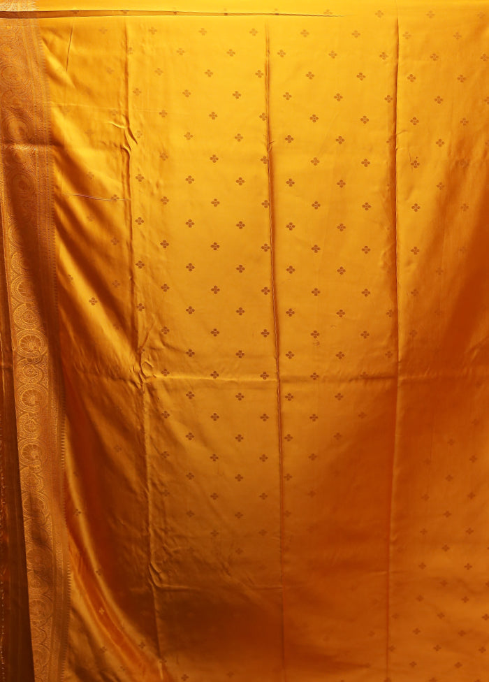 Yellow Dupion Silk Saree With Blouse Piece