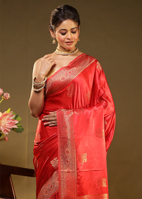 Red Dupion Silk Saree With Blouse Piece