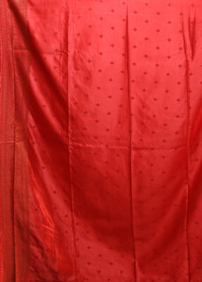 Red Dupion Silk Saree With Blouse Piece