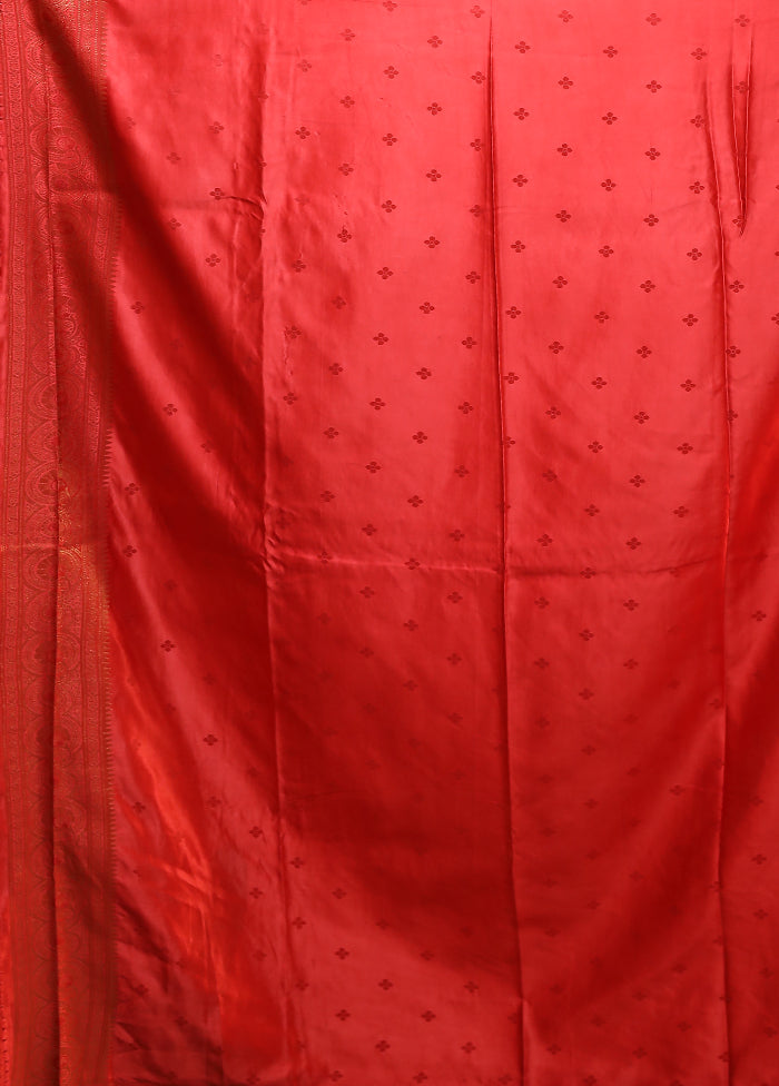 Red Dupion Silk Saree With Blouse Piece