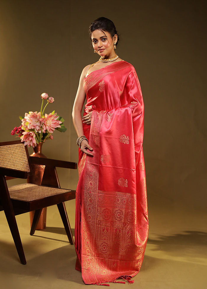 Pink Dupion Silk Saree With Blouse Piece