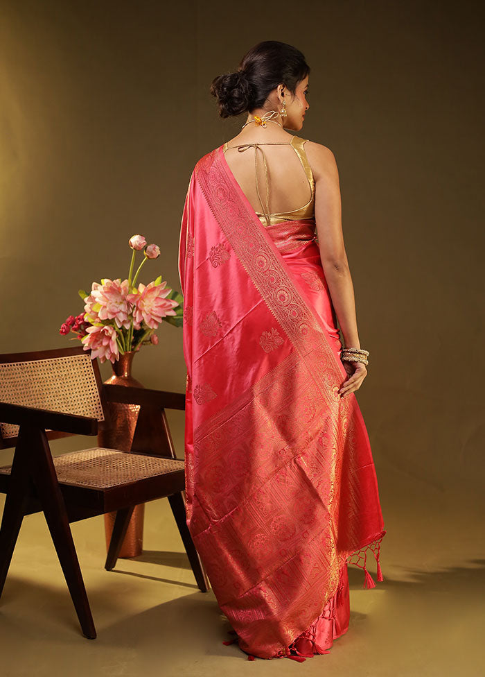 Pink Dupion Silk Saree With Blouse Piece