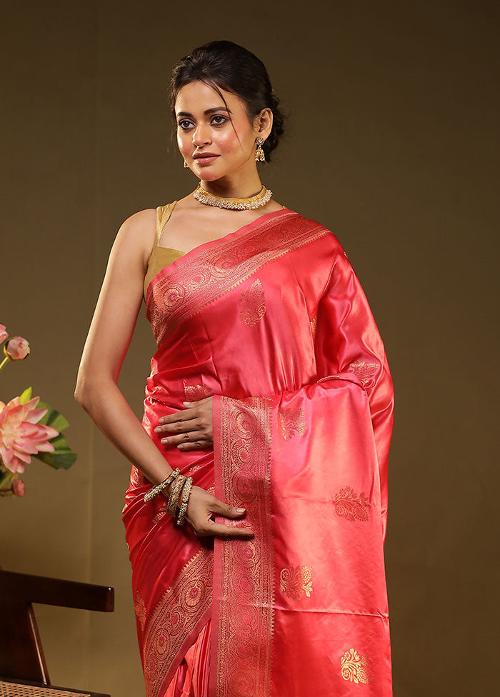 Pink Dupion Silk Saree With Blouse Piece