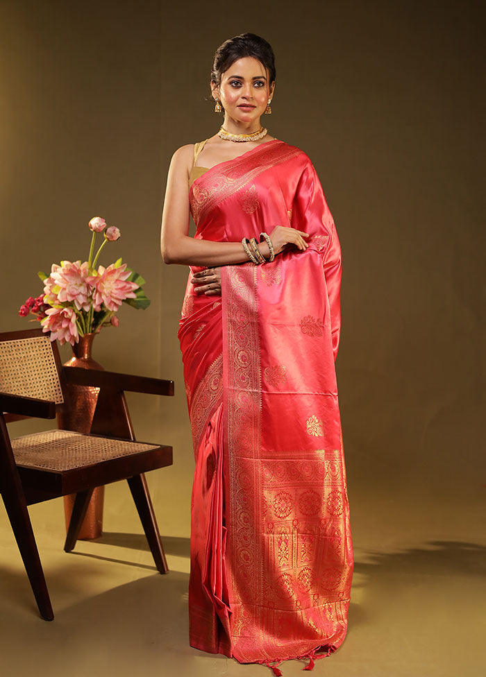 Pink Dupion Silk Saree With Blouse Piece