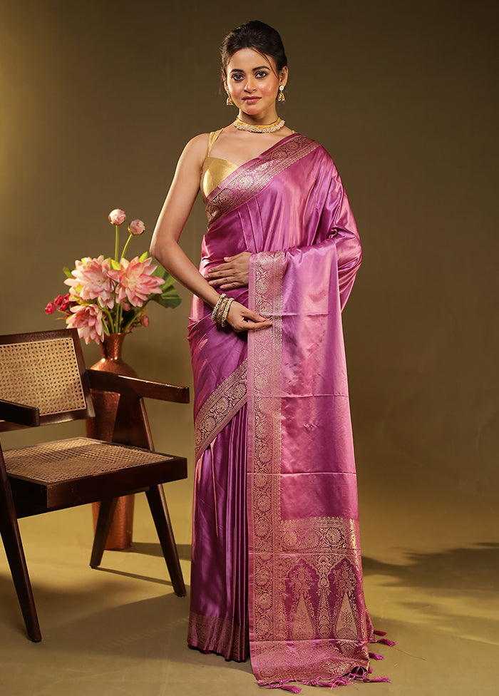Purple Dupion Silk Saree With Blouse Piece