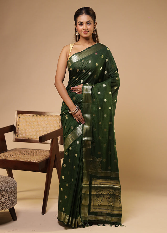 Green Dupion Silk Saree With Blouse Piece