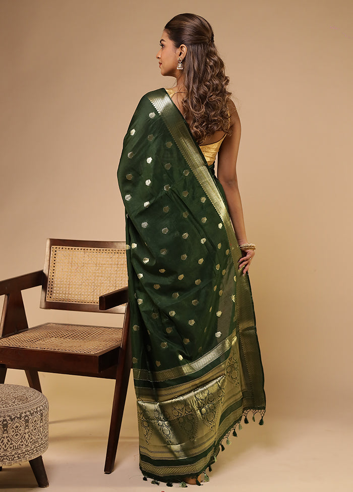 Green Dupion Silk Saree With Blouse Piece