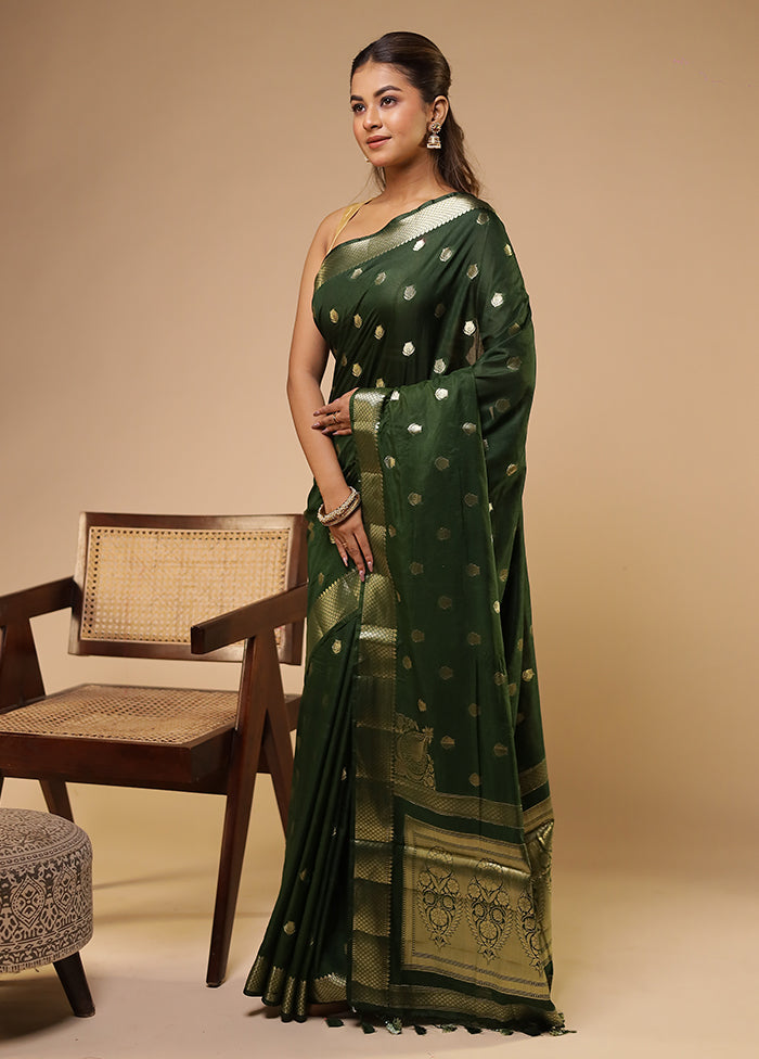 Green Dupion Silk Saree With Blouse Piece