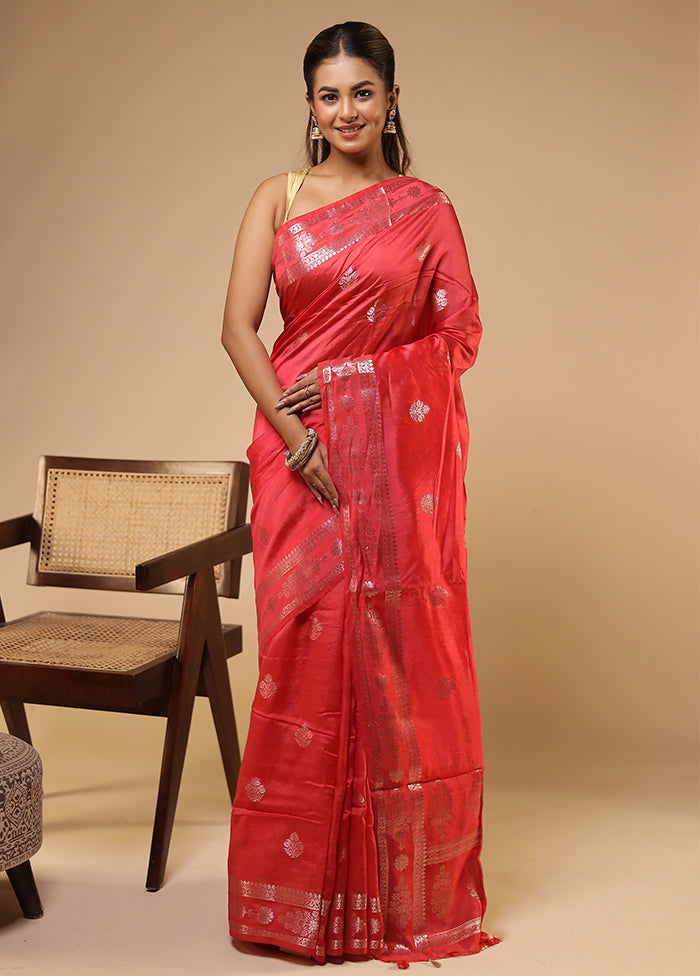 Pink Dupion Silk Saree With Blouse Piece