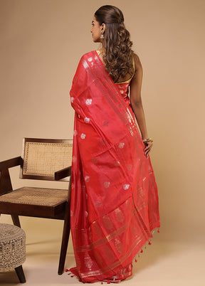 Pink Dupion Silk Saree With Blouse Piece