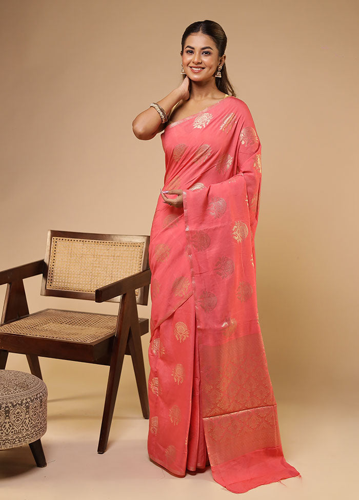 Pink Dupion Silk Saree With Blouse Piece