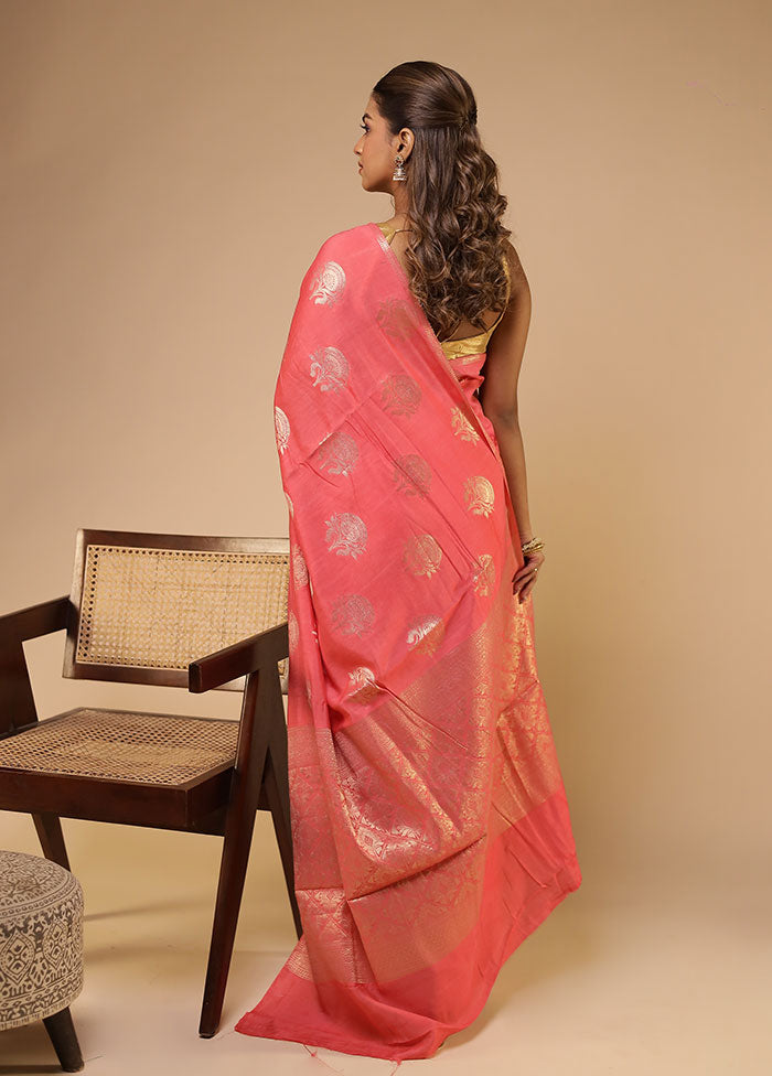 Pink Dupion Silk Saree With Blouse Piece