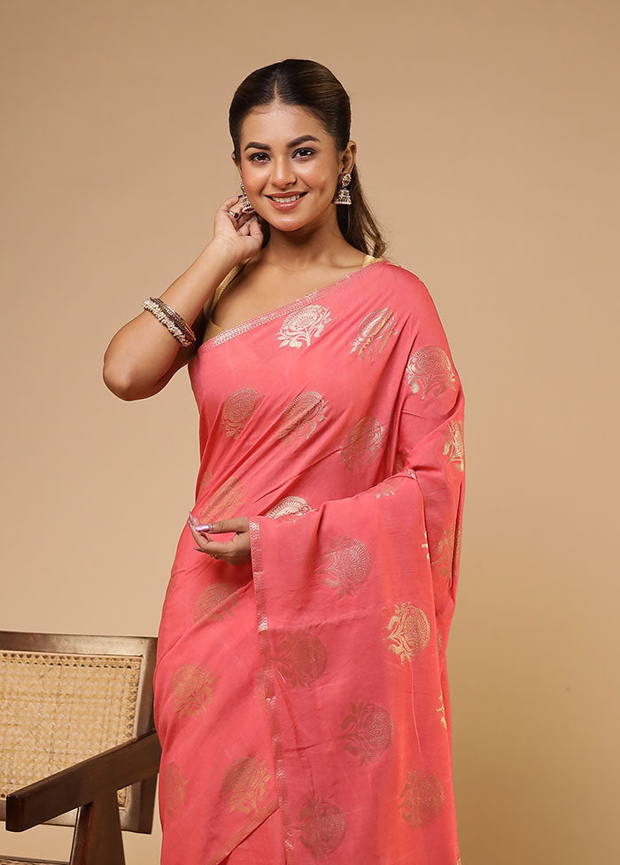 Pink Dupion Silk Saree With Blouse Piece