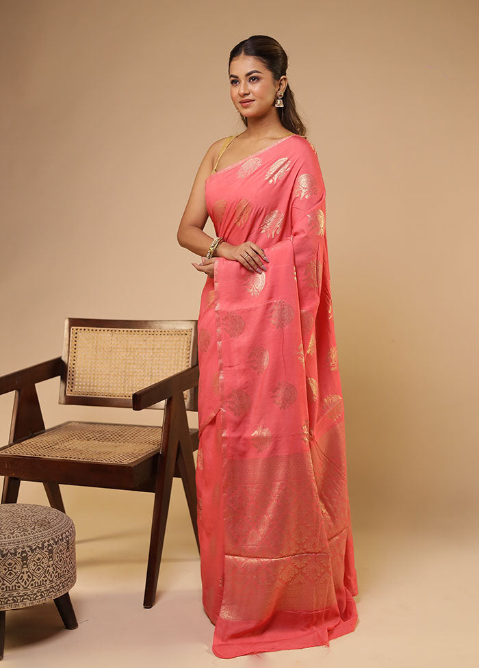 Pink Dupion Silk Saree With Blouse Piece