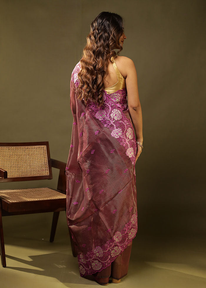 Purple Organza Saree With Blouse Piece
