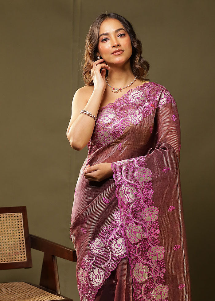 Purple Organza Saree With Blouse Piece